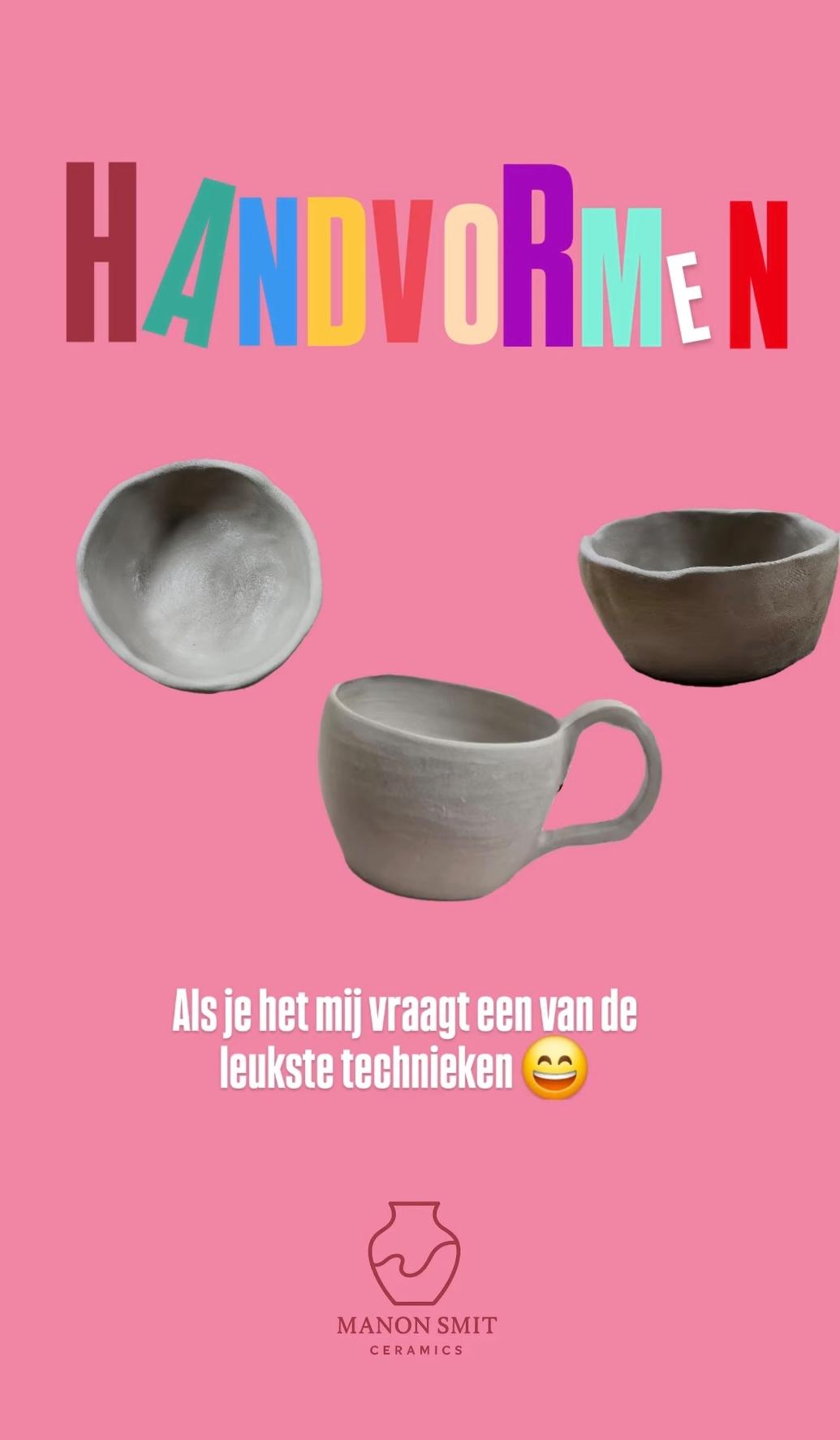 Handgevormde kom, mok en schaaltje